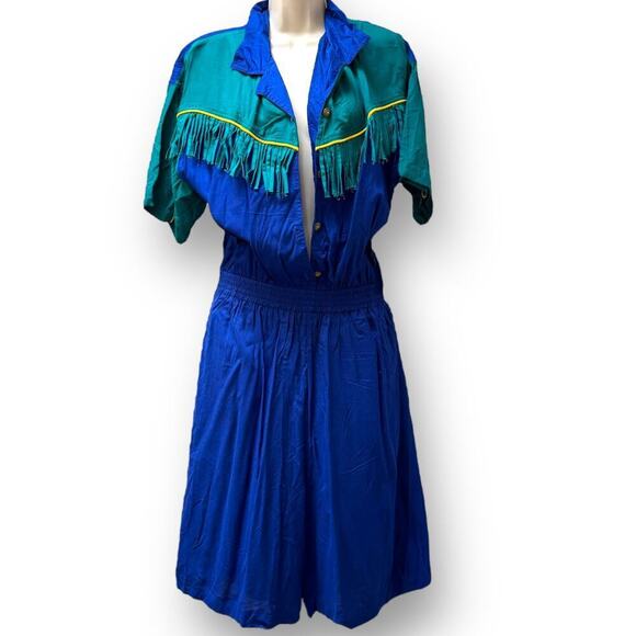 Vintage C.A. Sport Color Block Western Style Romper with Fringe Size Large - NWT - Picture 6 of 16